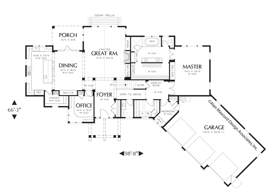 Main Floor Plan image for Mascord Halstad-Lodge Style Plan with Generous Master and Kitchen-Main Floor Plan