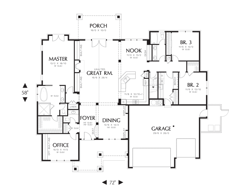 Main Floor Plan image for Mascord Ashby-Lodge with Large Master Suite and Open Floor Plan-Main Floor Plan