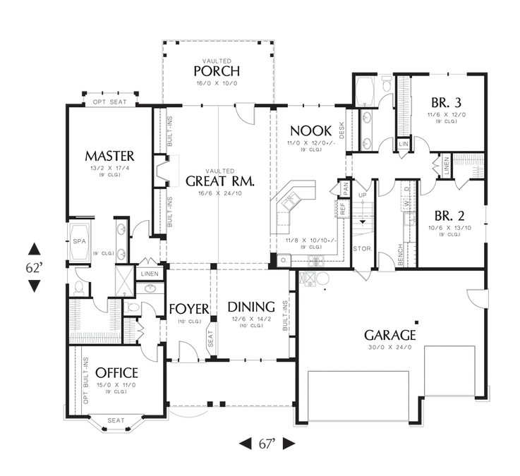 Main Floor Plan image for Mascord Ravenwood-Dual Sinks and Spa Tub in Master-Main Floor Plan