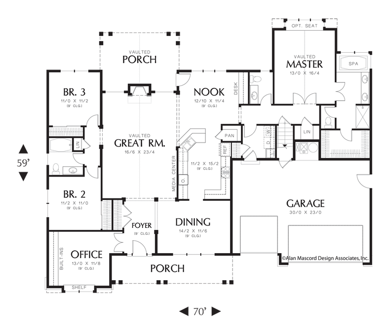 Main Floor Plan image for Mascord Willard-Storage and Bonus Rooms Above the Garage-Main Floor Plan