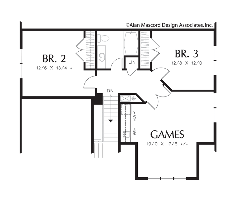Upper Floor Plan image for Mascord Caldwell-Family Plan with 2nd Level Games Room-Upper Floor Plan