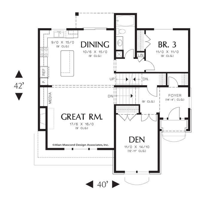 Main Floor Plan image for Mascord Bertrand-Garage Under, Split Level Plan-Main Floor Plan