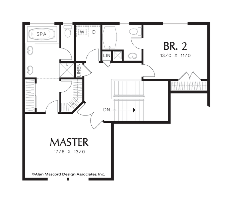 Upper Floor Plan image for Mascord Bertrand-Garage Under, Split Level Plan-Upper Floor Plan