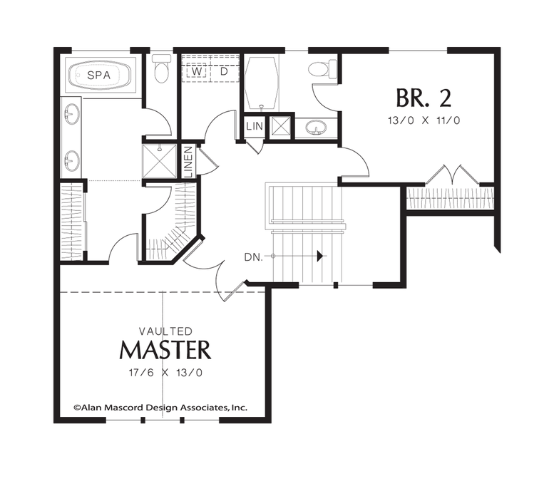 Upper Floor Plan image for Mascord Butler-Two Story Living with Garage Under-Upper Floor Plan