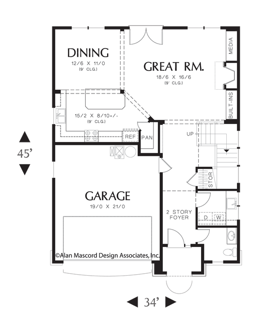 Main Floor Plan image for Mascord Crawford-4 Bedroom Plan with Narrow Footprint-Main Floor Plan