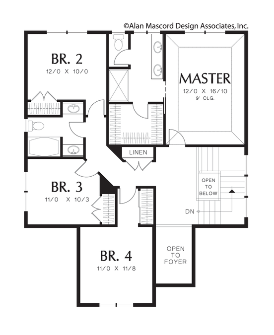 Upper Floor Plan image for Mascord Crawford-4 Bedroom Plan with Narrow Footprint-Upper Floor Plan