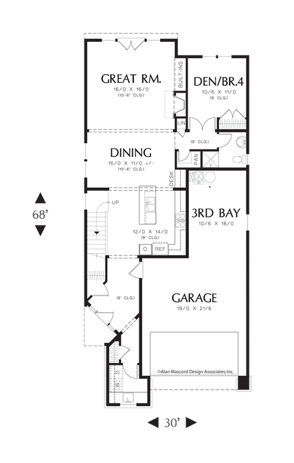 Main Floor Plan image for Mascord Penrod-New England Style Narrow Lot Plan-Main Floor Plan