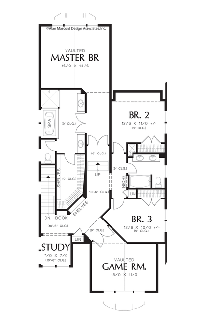 Upper Floor Plan image for Mascord Penrod-New England Style Narrow Lot Plan-Upper Floor Plan