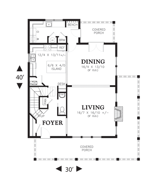 Main Floor Plan image for Mascord Carrington-Wrap Around Porch and Spacious Layout-Main Floor Plan