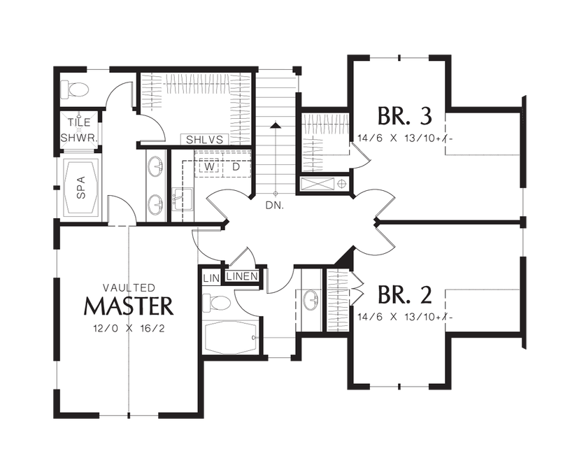 Upper Floor Plan image for Mascord Jacksonville-Traditional Elegance, Rear Loading Garage-Upper Floor Plan