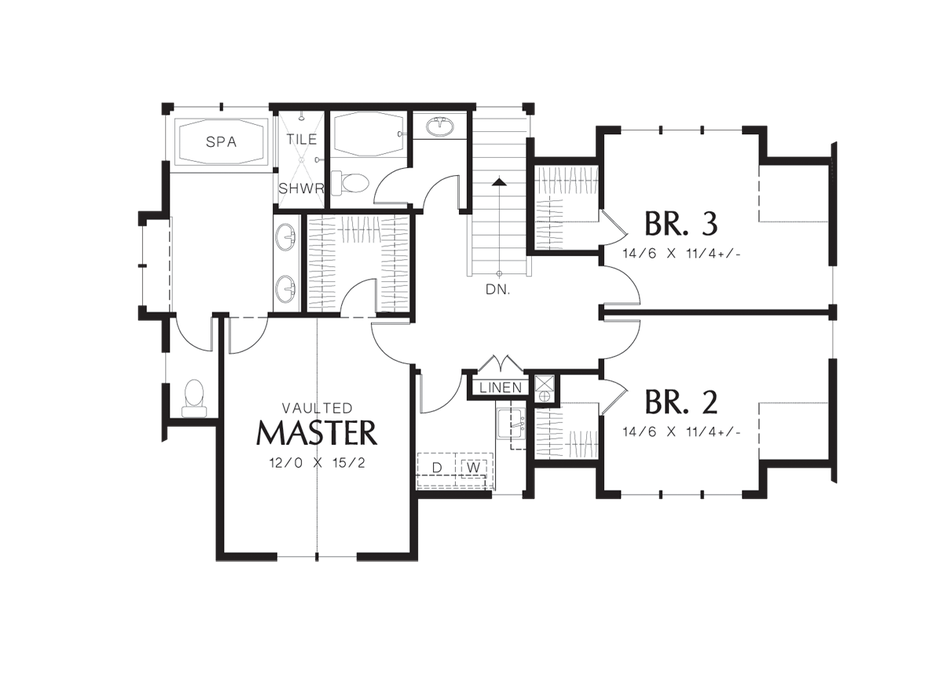 Upper Floor Plan image for Mascord Davis-Traditional Neighborhood Design-Upper Floor Plan