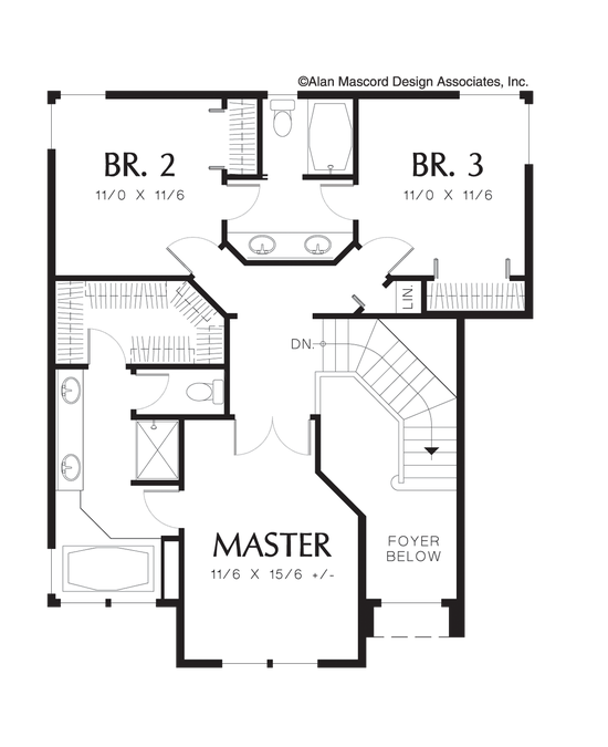 Upper Floor Plan image for Mascord Clayton-Comfortable Family Home with Deep Overhangs-Upper Floor Plan