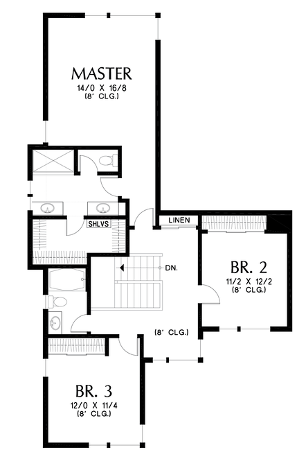 Upper Floor Plan image for Mascord Waterbury-Organic Design with Lots of Light-Upper Floor Plan