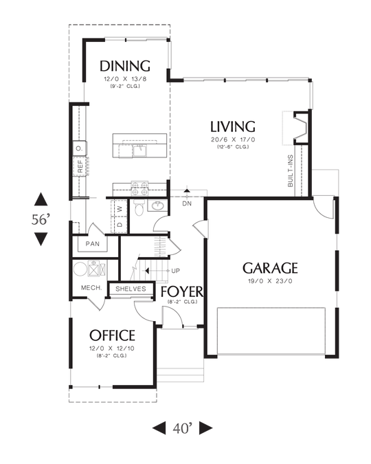 Main Floor Plan image for Mascord Eadin-Natural Daylighting, Flat Roof Contemporary-Main Floor Plan