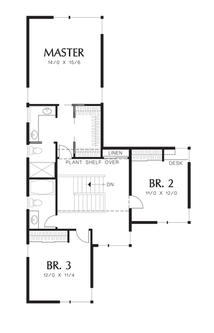 Upper Floor Plan image for Mascord Eadin-Natural Daylighting, Flat Roof Contemporary-Upper Floor Plan