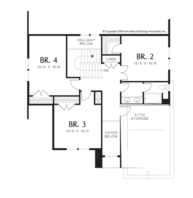 Upper Floor Plan image for Mascord Bradley-Great Interior Layout, Extremely Livable Floor Plan-Upper Floor Plan