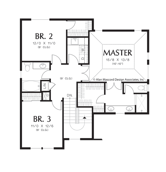 Upper Floor Plan image for Mascord Sunderland-Beautifully Traditional, Made for Sloped Lots-Upper Floor Plan