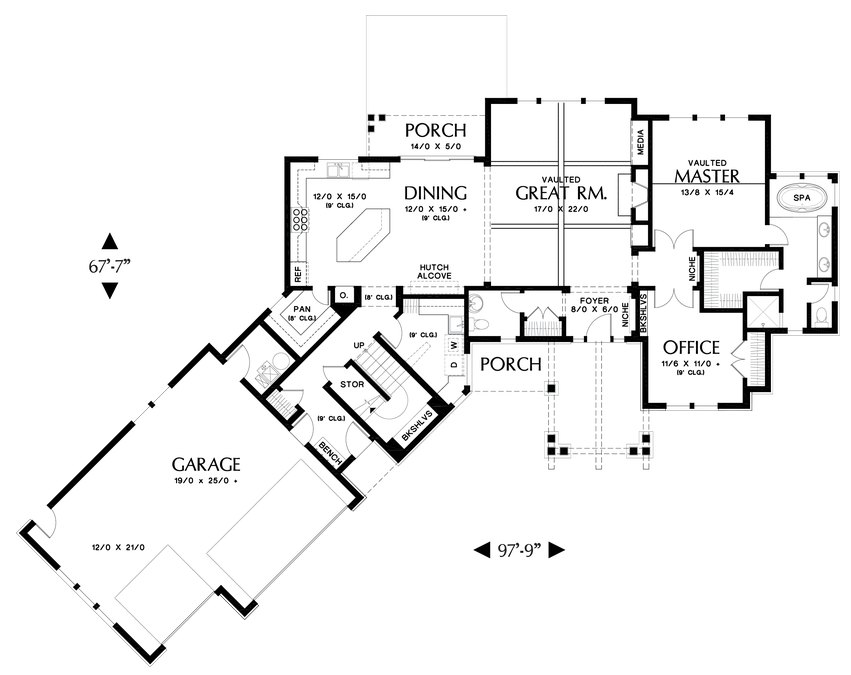Main Floor Plan image for Mascord Silverton-Beautiful NW Ranch Style Home-Main Floor Plan