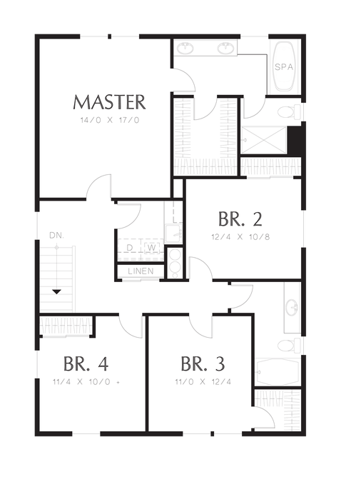 Upper Floor Plan image for Mascord Melville-Small Footprint, Large Spacious Family Plan-Upper Floor Plan