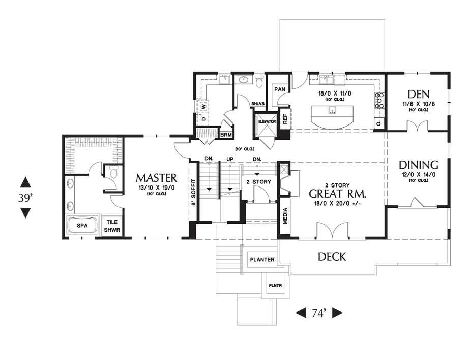 Main Floor Plan image for Mascord Burbank-Gorgeous Prairie Style Contemporary Home for Sloping Lots-Main Floor Plan
