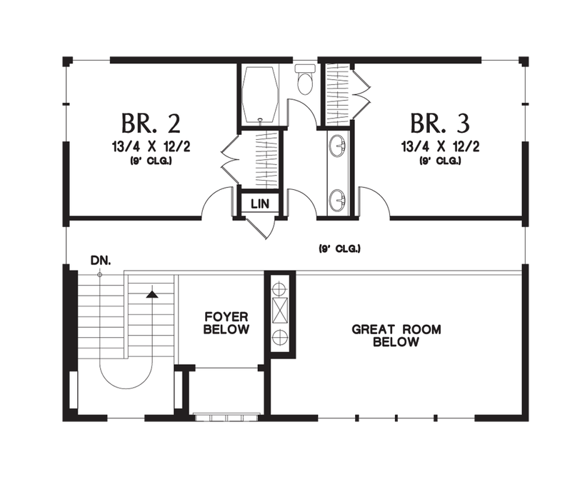 Upper Floor Plan image for Mascord Burbank-Gorgeous Prairie Style Contemporary Home for Sloping Lots-Upper Floor Plan