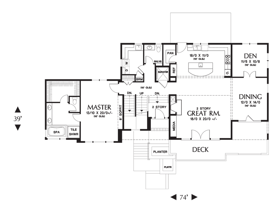 Main Floor Plan image for Mascord Renicker-Delightful Craftsman for Uphill Sloping Lots-Main Floor Plan