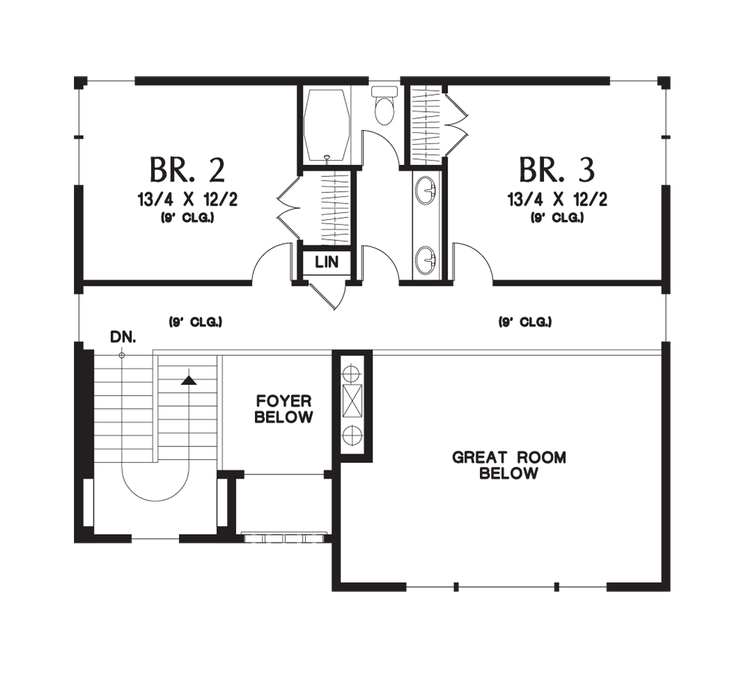 Upper Floor Plan image for Mascord Renicker-Delightful Craftsman for Uphill Sloping Lots-Upper Floor Plan