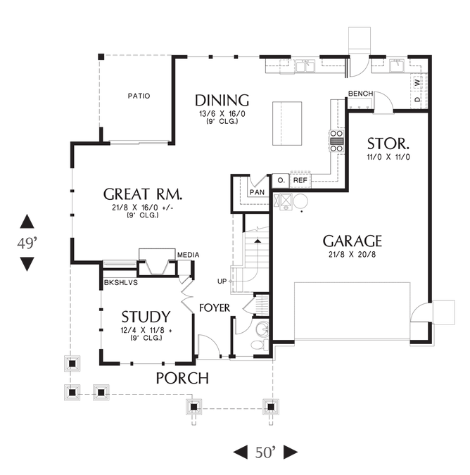 Main Floor Plan image for Mascord Hood River-Amenity Rich NW Craftsman Plan with Small Footprint and Huge Personality-Main Floor Plan
