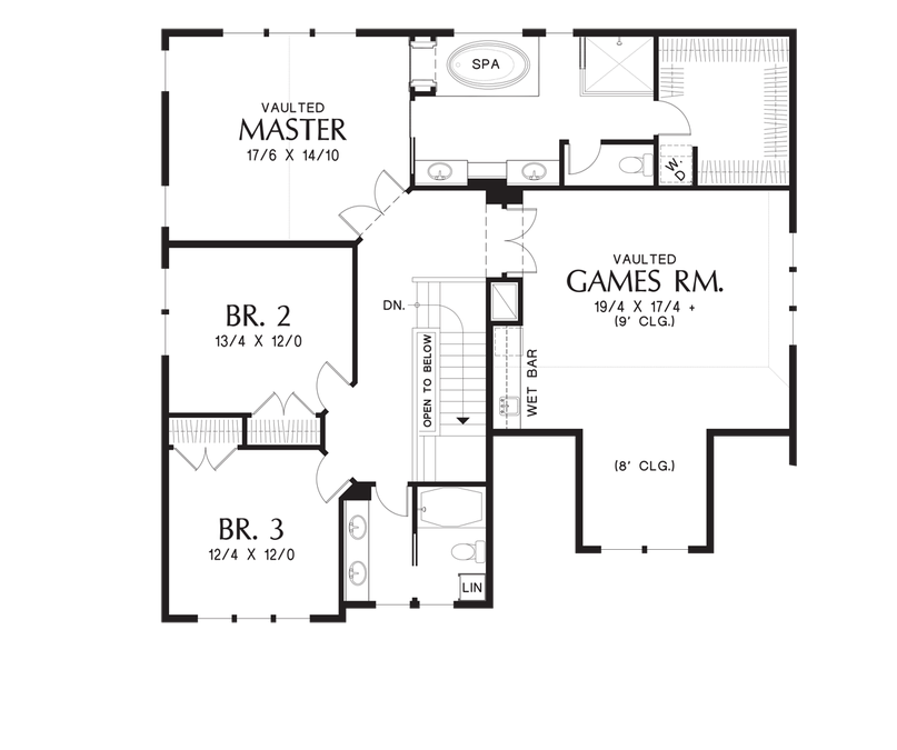 Upper Floor Plan image for Mascord Hood River-Amenity Rich NW Craftsman Plan with Small Footprint and Huge Personality-Upper Floor Plan
