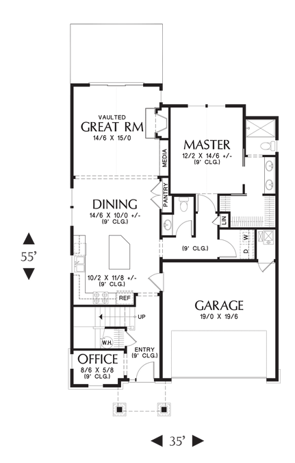 Main Floor Plan image for Mascord Yaquina-Spacious Plan Suitable for Small Lots-Main Floor Plan