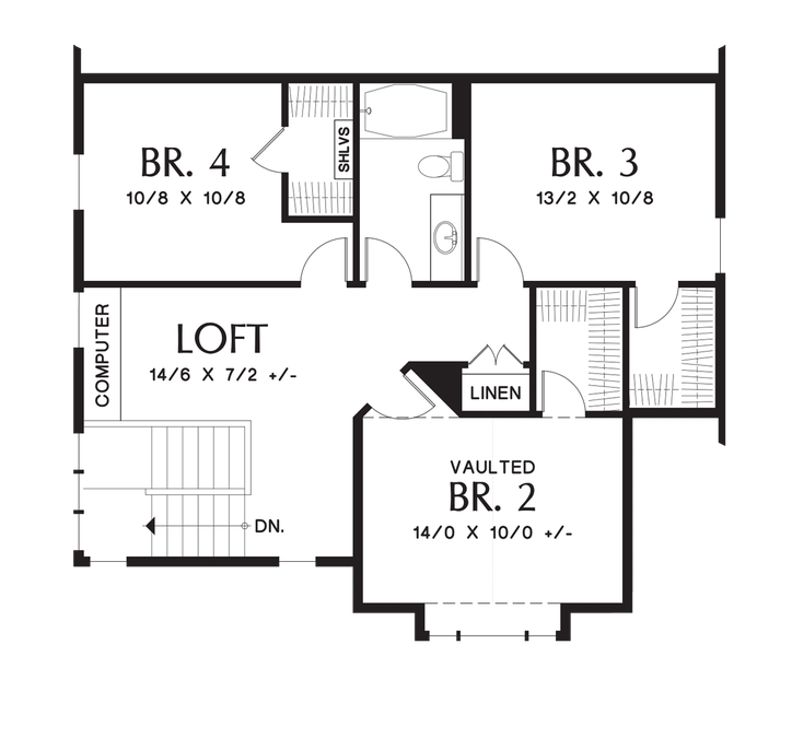 Upper Floor Plan image for Mascord Yaquina-Spacious Plan Suitable for Small Lots-Upper Floor Plan