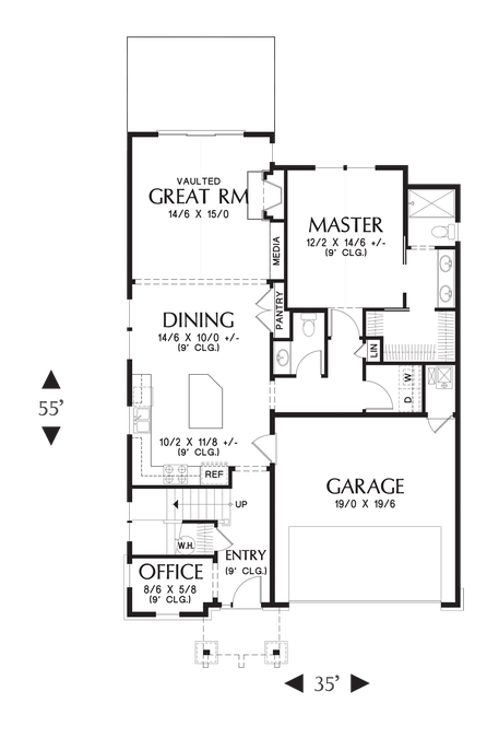 Main Floor Plan image for Mascord Willowcreek-A Narrow-Lot Design that is Packed with Charm-Main Floor Plan