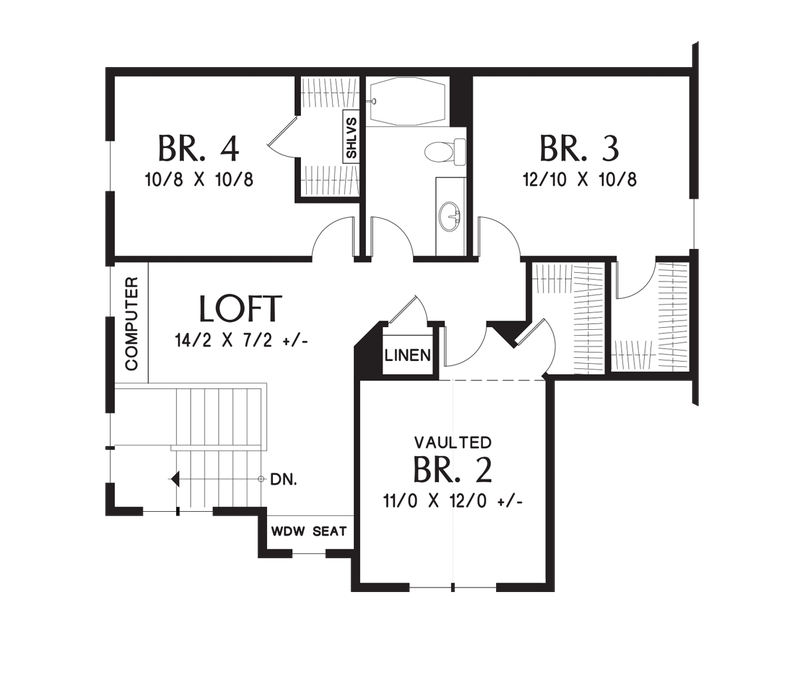 Upper Floor Plan image for Mascord Willowcreek-A Narrow-Lot Design that is Packed with Charm-Upper Floor Plan