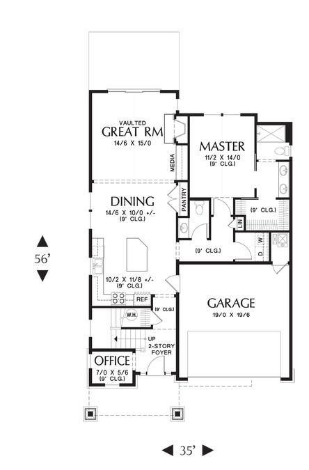 Main Floor Plan image for Mascord Freewater-Deceptively Spacious Craftsman Home Plan-Main Floor Plan