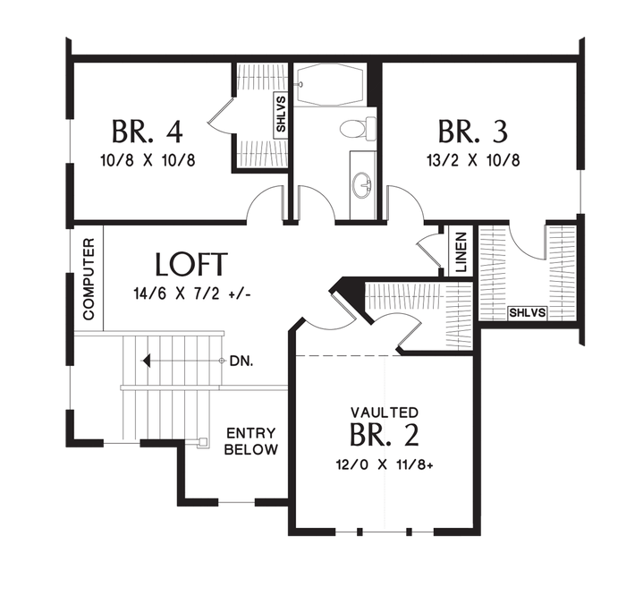 Upper Floor Plan image for Mascord Freewater-Deceptively Spacious Craftsman Home Plan-Upper Floor Plan