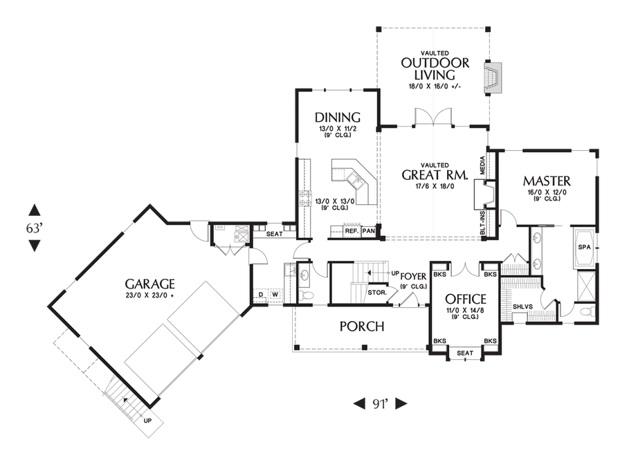 Main Floor Plan image for Mascord Hartford-Traditionally Styled Home Complete with Studio-Main Floor Plan