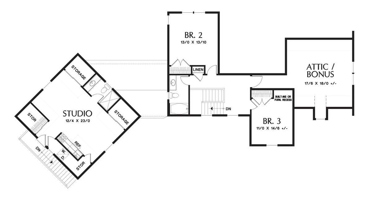 Upper Floor Plan image for Mascord Hartford-Traditionally Styled Home Complete with Studio-Upper Floor Plan