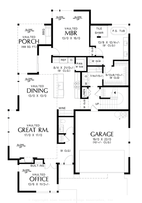 Main Floor Plan image for Mascord Lupine-Vaulted Living Spaces and Wonderful Bedroom Suite-Main Floor Plan