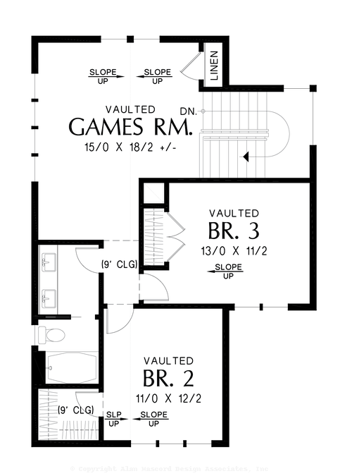 Upper Floor Plan image for Mascord Lupine-Vaulted Living Spaces and Wonderful Bedroom Suite-Upper Floor Plan