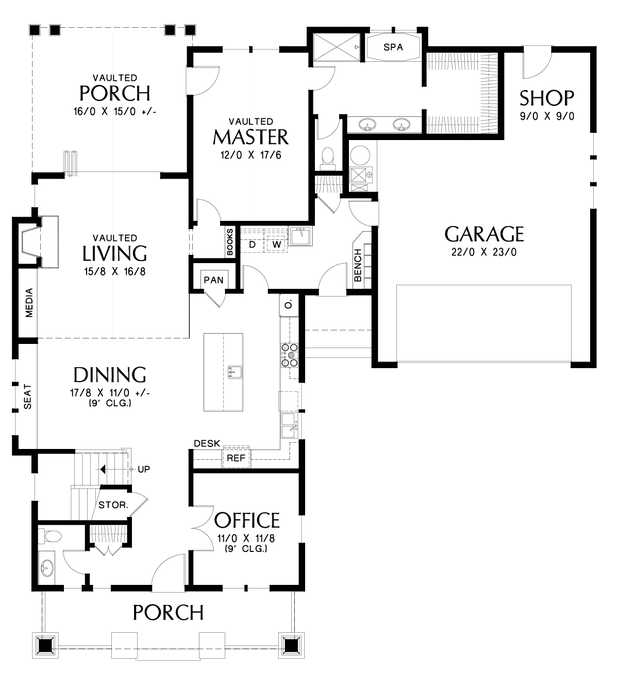 Main Floor Plan image for Mascord Davidson-Traditional Craftsman Home with Modern Design-Main Floor Plan
