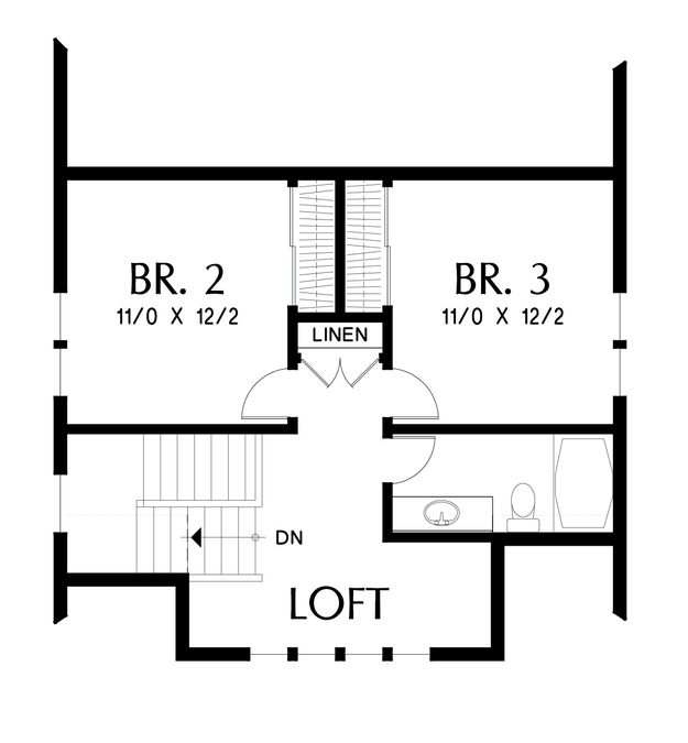 Upper Floor Plan image for Mascord Davidson-Traditional Craftsman Home with Modern Design-Upper Floor Plan