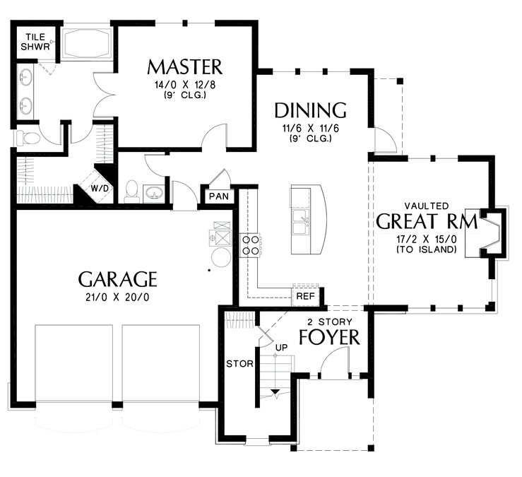 Main Floor Plan image for Mascord Oakshire-Elegant Classic Exterior with a Modern Layout-Main Floor Plan
