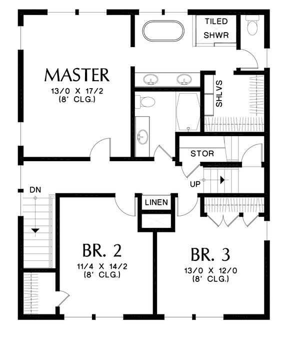 Upper Floor Plan image for Mascord Waverly-Foursquare Family Home with Flexible Spaces-Upper Floor Plan