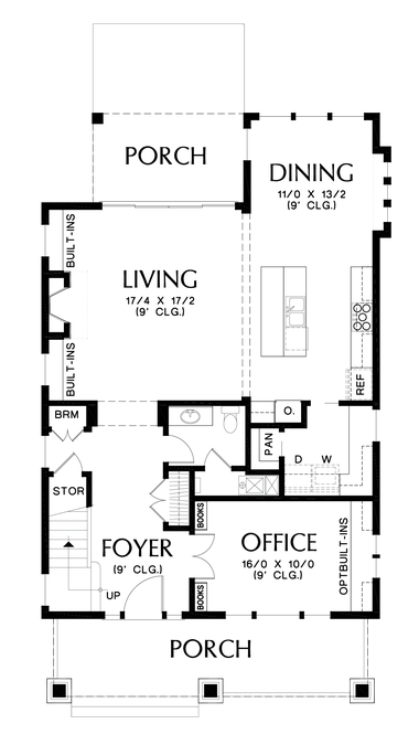 Main Floor Plan image for Mascord Waverly-Foursquare Family Home with Flexible Spaces-Main Floor Plan