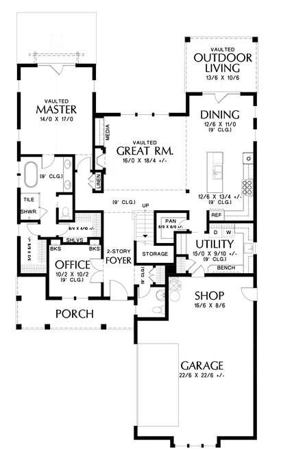 Main Floor Plan image for Mascord Bryson-Charming Country Home with Contemporary Style-Main Floor Plan