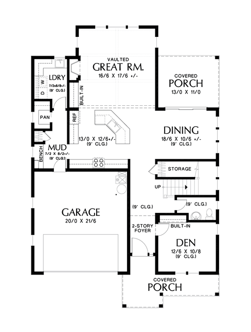 Main Floor Plan image for Mascord Lone Pine-Modern Farmhouse with vaulted great room and free-standing tub in master suite-Main Floor Plan