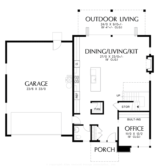 Main Floor Plan image for Mascord Foxglove-Modern Prairie with Three Beds, Two Baths and All the Charm You Need-Main Floor Plan