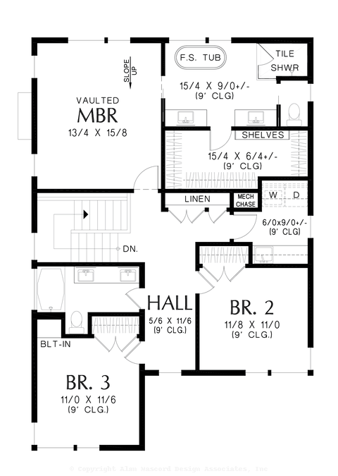 Upper Floor Plan image for Mascord West Covina-Contemporary Elegance with Front Office or 4th Bedroom for Narrow Lots-Upper Floor Plan