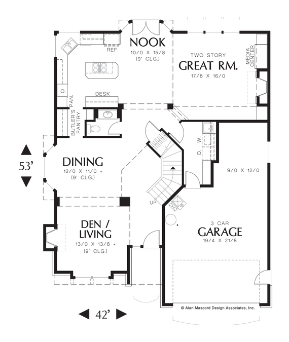 Main Floor Plan image for Mascord Sabine-Rear View Plan with Guest Suite-Main Floor Plan