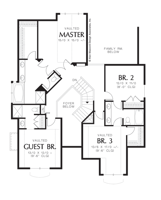 Upper Floor Plan image for Mascord Sabine-Rear View Plan with Guest Suite-Upper Floor Plan